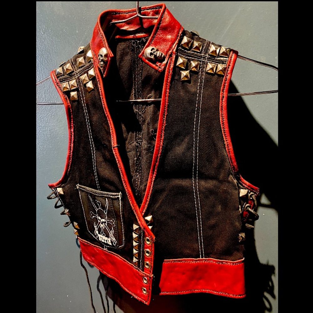 Custom Studded Demim + Leather Vest / Crop Top